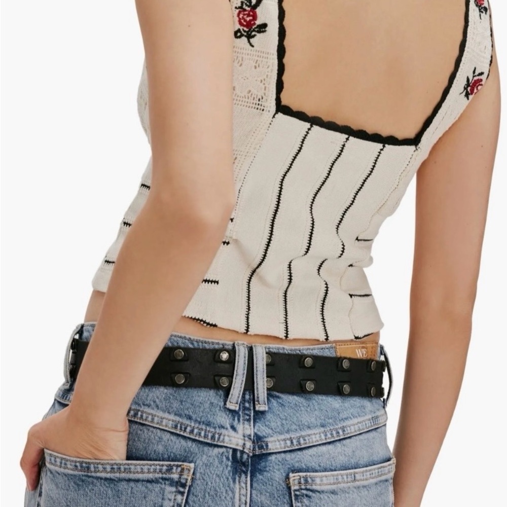 Free People Cream Floral Embroidered Tank Top  (B3) - Picture 2 of 8
